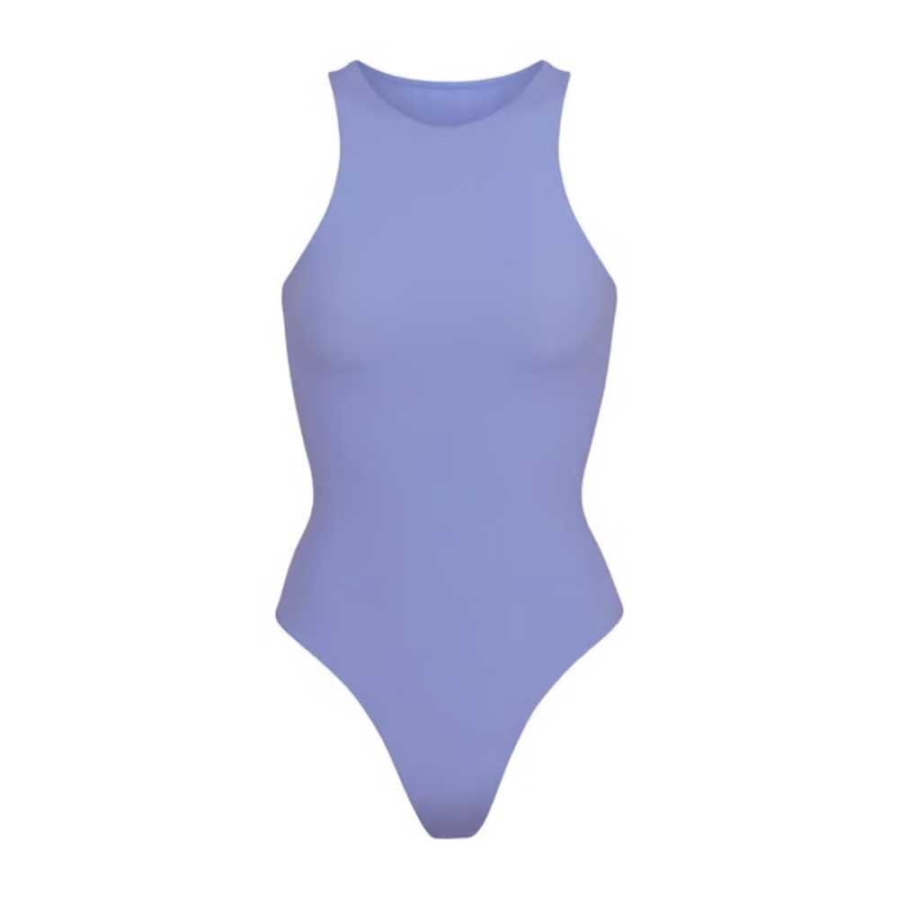 Skims Fits Everybody High Neck Bodysuit in Cielo (Light Blue)